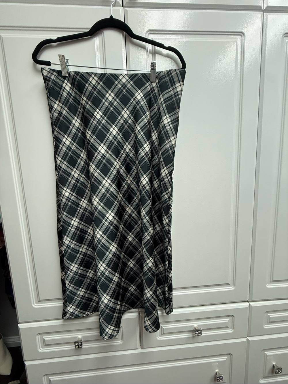 J Crew Satin Black and White Plaid A-Line Skirt